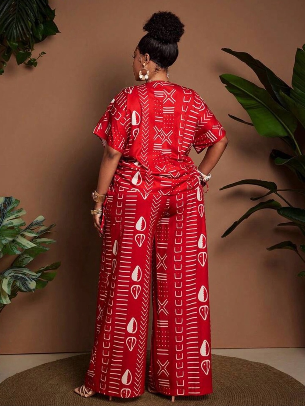 Plus-Size Red Printed Wide-Leg Jumpsuit - Picture 5 of 7